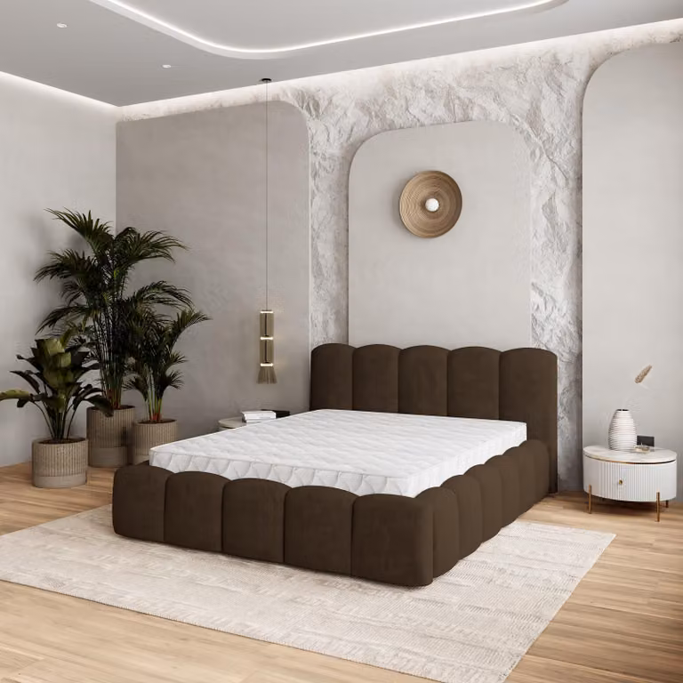 Letto imbottito Masseno FALINA 140x200 cm, letto imbottito con cassetti - Marrone, KRONOS 06