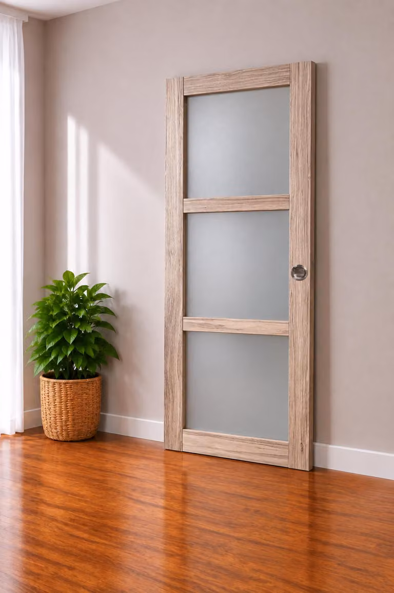 Porta scorrevole Frake con vetro H204 x L73 cm, conchiglie, maniglia a dito grande, serramenti