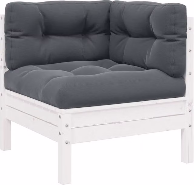 Divano da giardino a 2 posti Design Mania in legno di pino con cuscini bianchi L: 127 cm, P: 63,5 cm, H: 62,5 cm