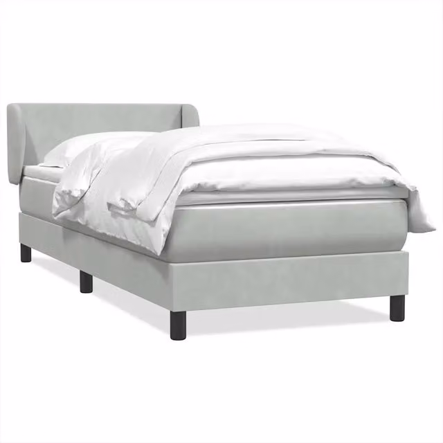 Letto con Giroletto a Molle e Materasso Ibrido vidaXL in Velluto Grigio e Bianco L: 93 cm, P: 223 cm, H: 88 cm