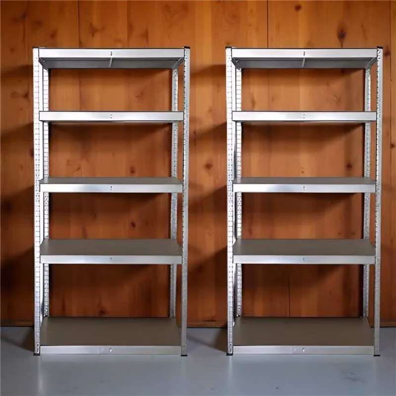 Set di 2 scaffali in metallo zincato e truciolato grigio argento L: 90 cm, P: 40 cm, H: 176 cm – 2