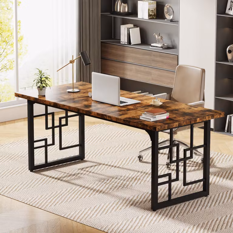 Scrivania Tribesigns, 160x80x75 cm, scrivania per computer, scrivania da ufficio in legno con gambe in metallo nero, design industriale, marrone rustico