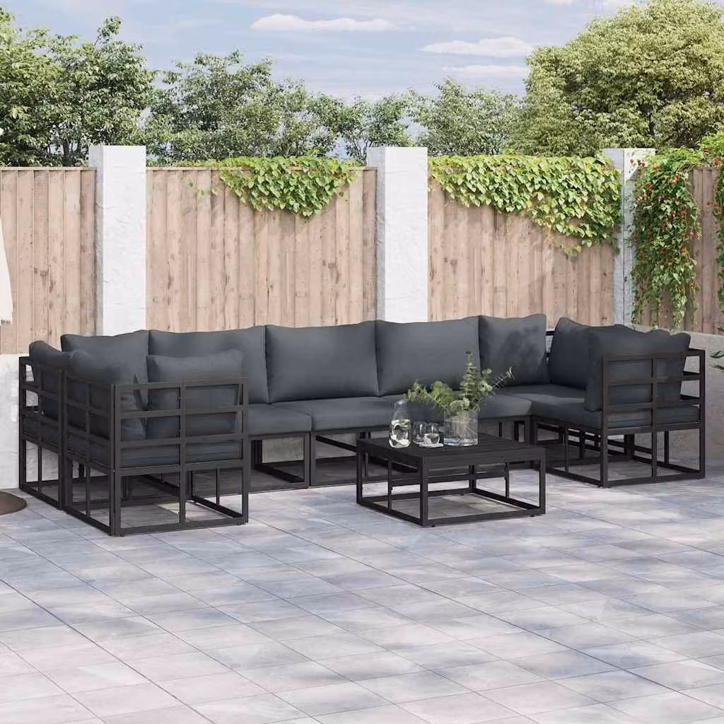 Maison Exclusive - Set da giardino composto da 7 pezzi, divano, colore nero, struttura in alluminio