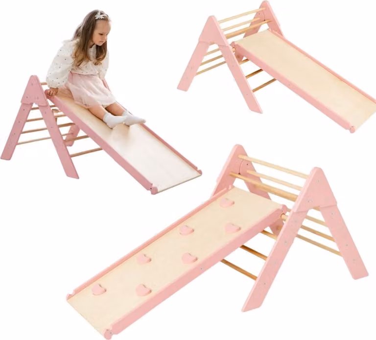 Triangolo di arrampicata, struttura di arrampicata in legno per bambini Triangolo di germoglio, scivolo per bambini | rosa