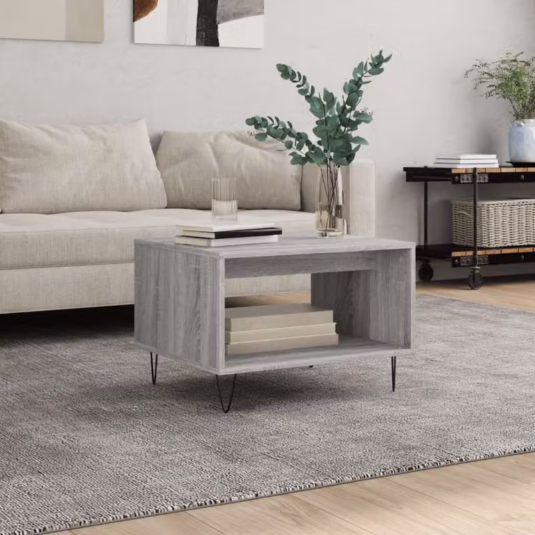 The Living Store Tavolino Grigio Sonoma 60x50x40 cm Materiale a base di legno