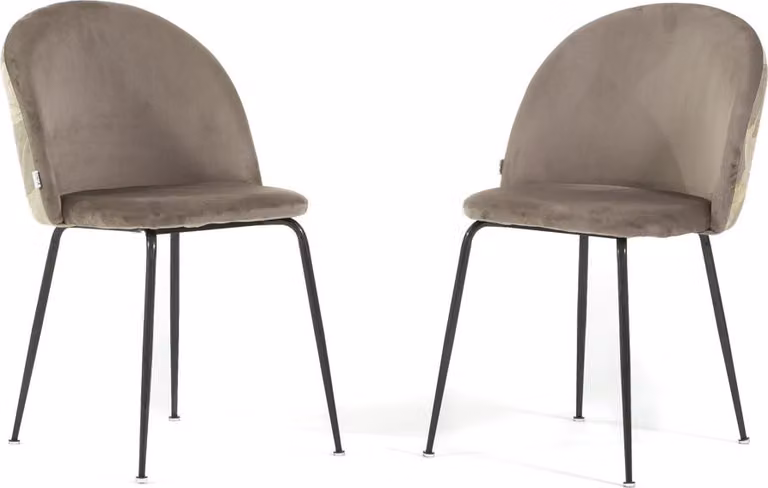 Set di 2 sedie da pranzo imbottite in velluto decorato, gambe in metallo, design elegante per cucina, sala da pranzo, bar e ristoranti SARA - tortora/grigio scuro