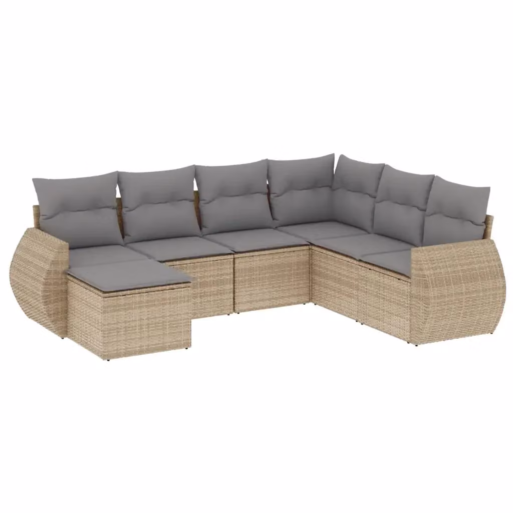 vidaXL Set Divani da Giardino 7 pz a Forma a L in Polyrattan con Cuscini Beige e Grigio – 2