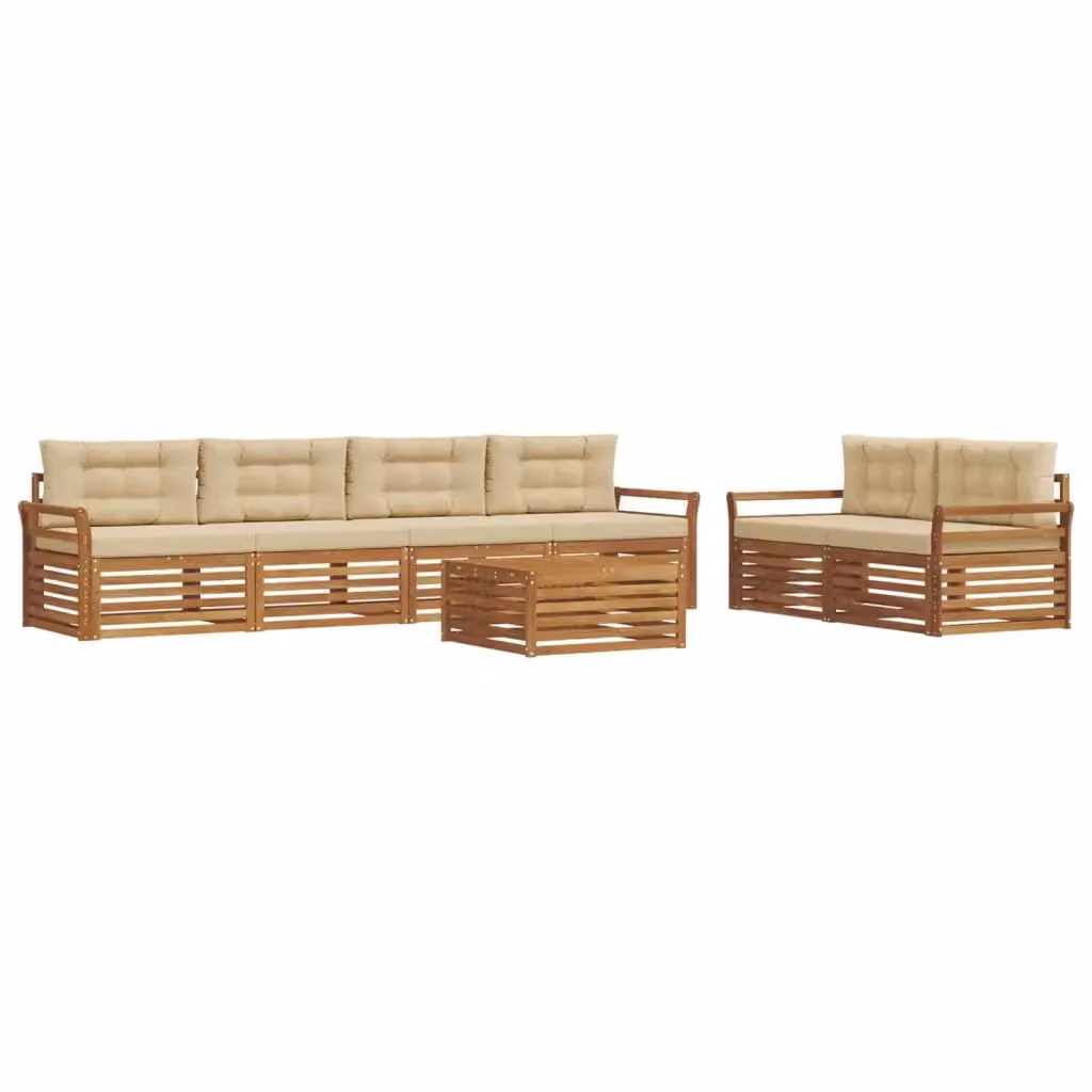 Set di divani da esterno 7 pezzi vidaXL in legno di acacia con cuscini beige e tavolino da giardino moderno – 2