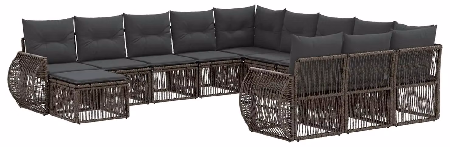 Set di divani da giardino, 12 pezzi, colore grigio, in rattan sintetico