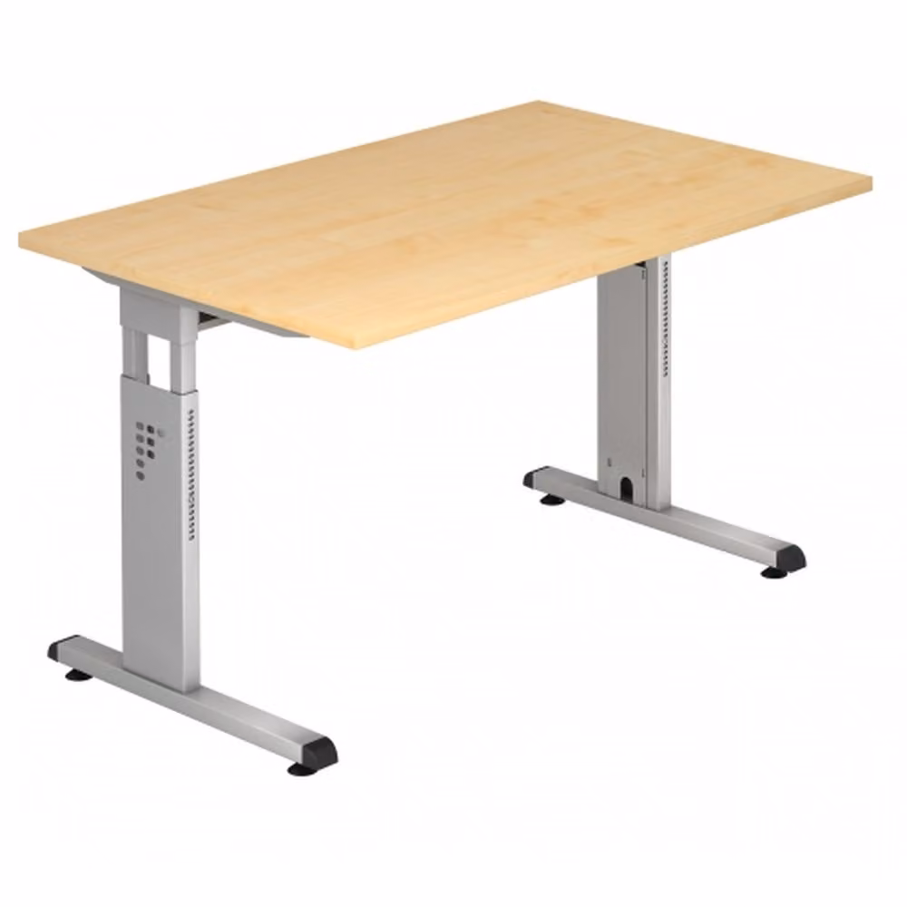 VOS12/3/S Scrivania Hammerbacher con piede a C - 120 x 65-85 x 80 cm, regolabile in altezza, acero/argento