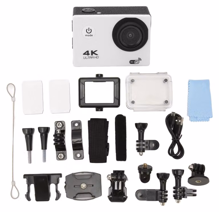 Action Camera 4K HD impermeabile fino a 30 metri Schermo da 2,0 pollici WiFi Sport subacquei per esterni Casco da immersione Bianco
