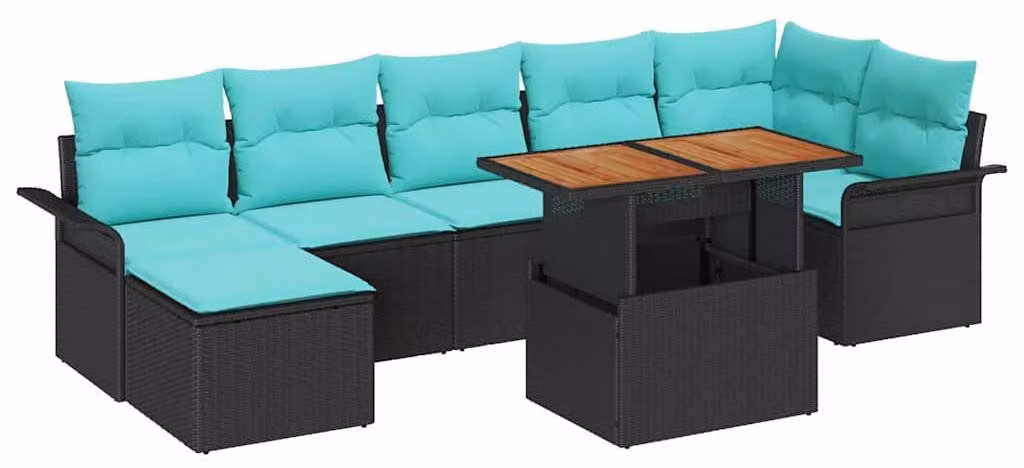 Set Divano da Giardino con archiviazione 8 pcs Nero Poly Rattan