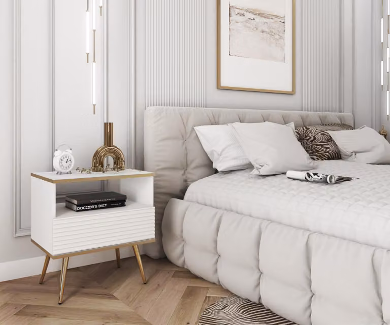 Comodino JENY 2 - bianco / oro / gambe oro