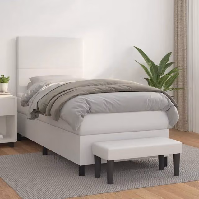 Letto a molle con materasso bianco vidaXL in similpelle, L: 90 cm, P: 200 cm, H: 203 cm – 1