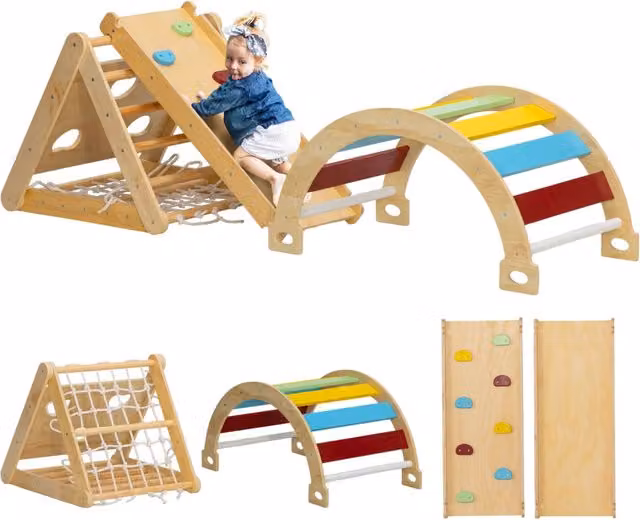 Casetta gioco in legno Zephmum con scivolo e scala, Verde e Bianco, H: 168 cm, L: 168 cm, P: 168 cm – 1