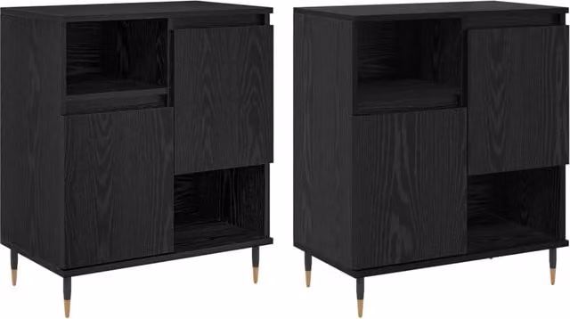 Set di 2 credenze moderne in rovere nero e metallo per soggiorno e sala da pranzo