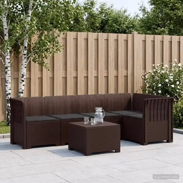 Divano da Giardino 5 Posti con Cuscini Stile Rattan PP Marrone 3444075