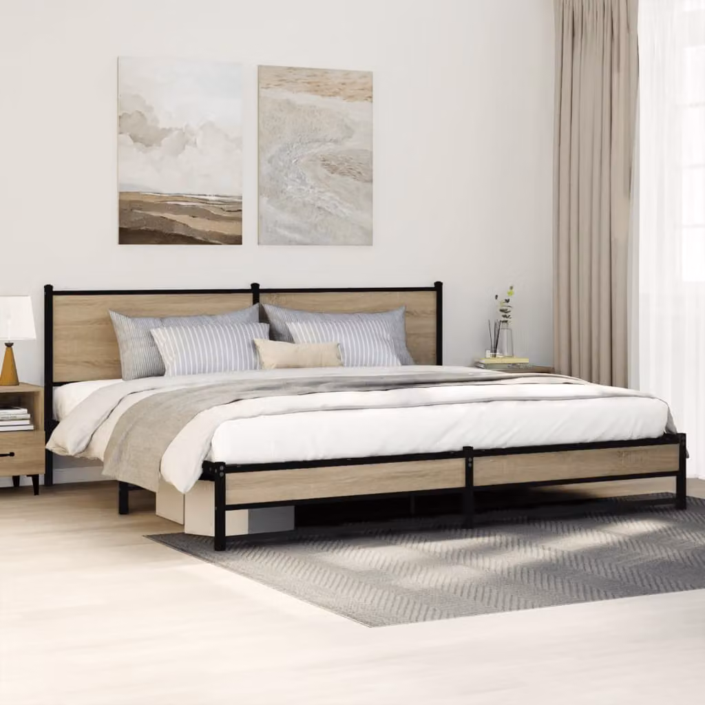 Giroletto in metallo vidaXL color rovere Sonoma senza materasso L: 198 cm, P: 207 cm, H: 91,5 cm – 1