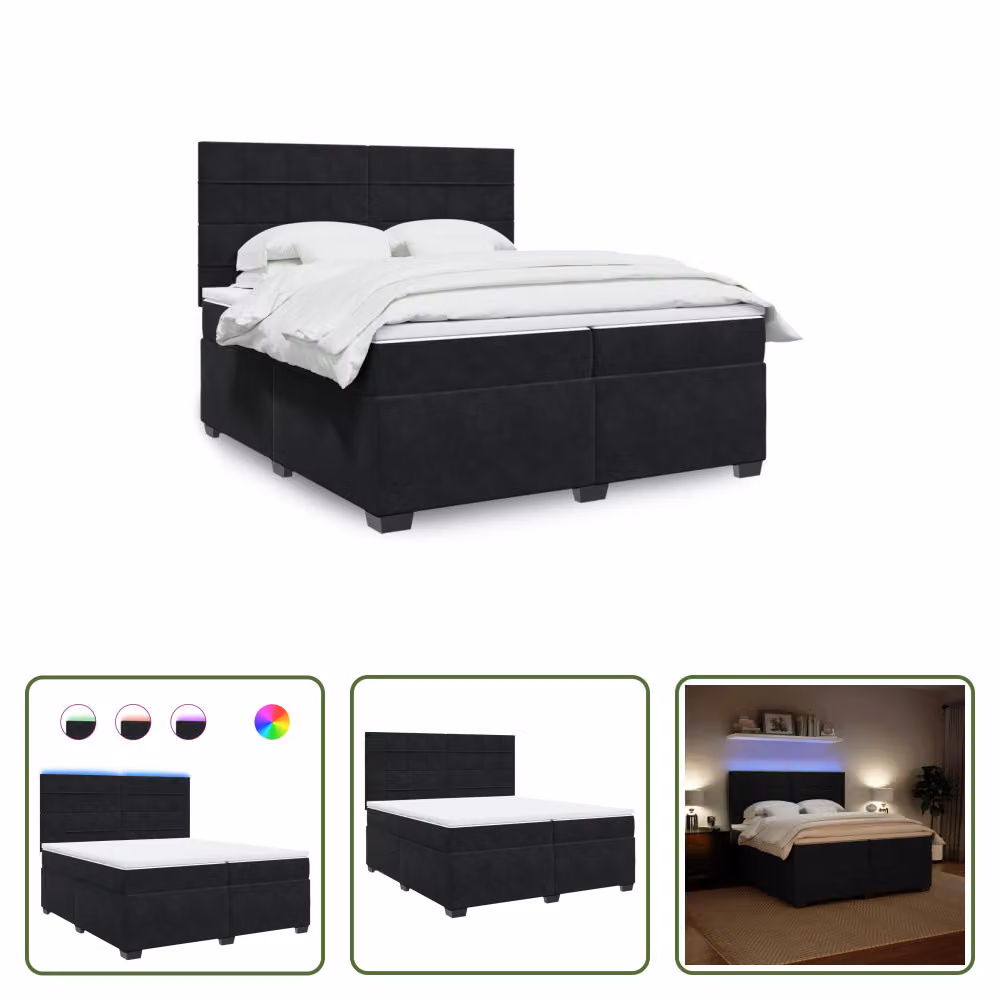 The Living Store Letto a molle con materasso nero 200x200 cm in velluto