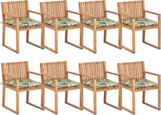 Set di 8 sedie da giardino BELIANI in legno di acacia oliato con cuscini verdi a fantasia floreale, L/P/H: 54 x 43 x 80 cm