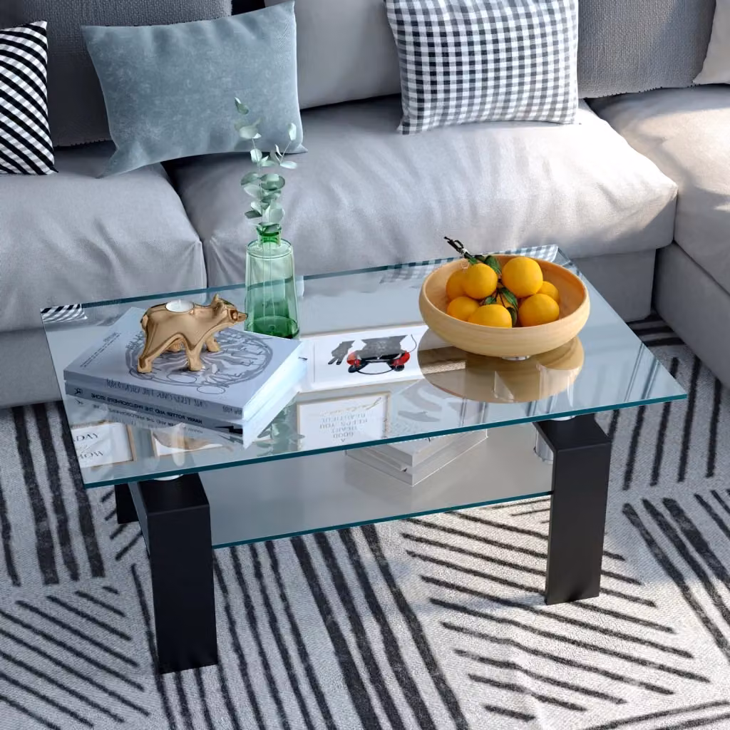 Tavolino da caffè rettangolare moderno Design In con piano in vetro trasparente e struttura nera L: 130 cm, P: 60 cm, H: 44,5 cm – 2