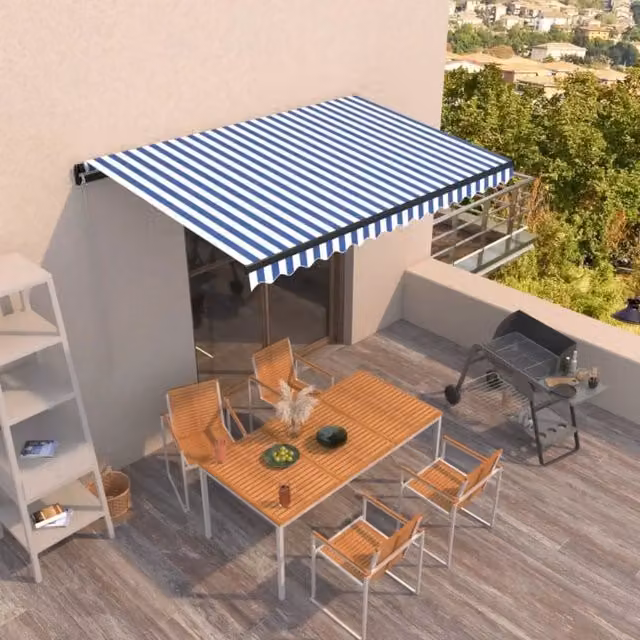 Tenda da Sole Retrattile Manuale 400x350 cm Blu e Bianca 3069176
