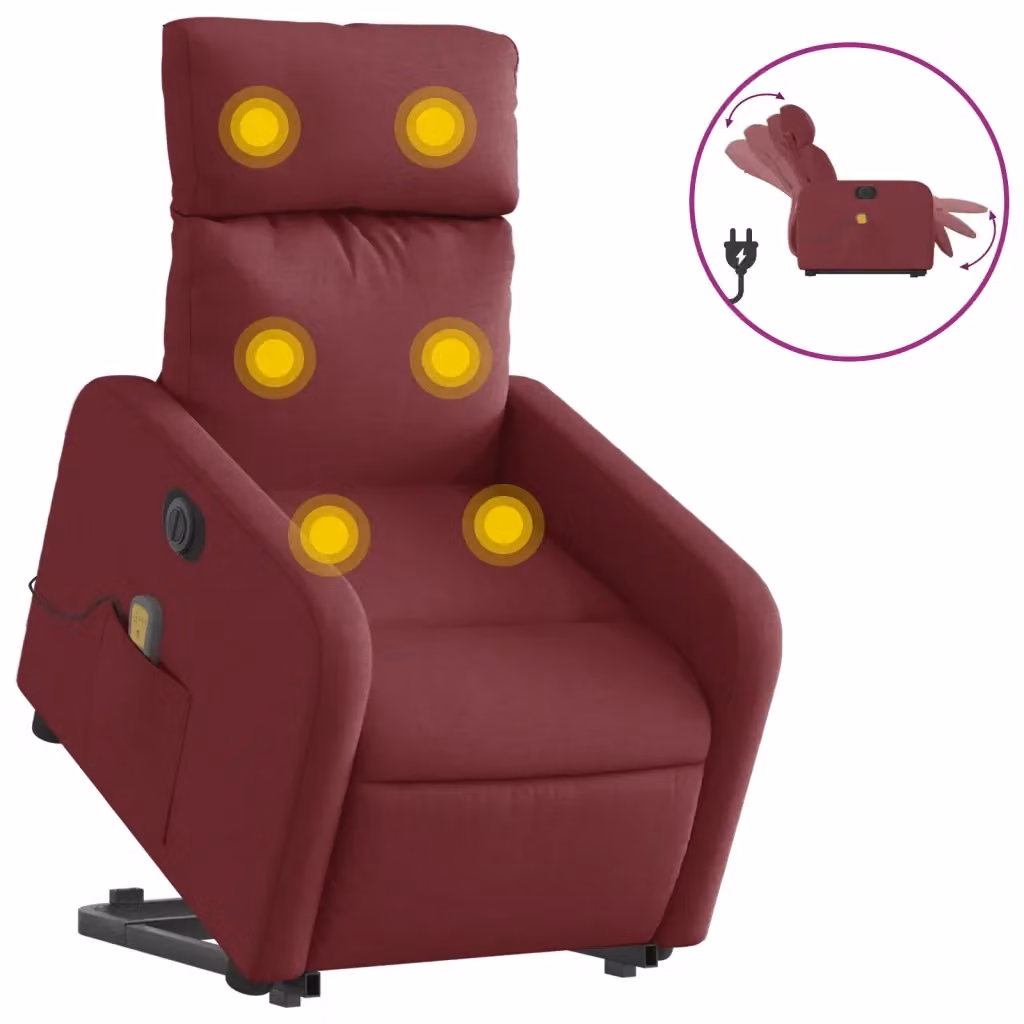 vidaXL Poltrona Alzapersona Elettrica con Massaggio in Tessuto Rosso – 2