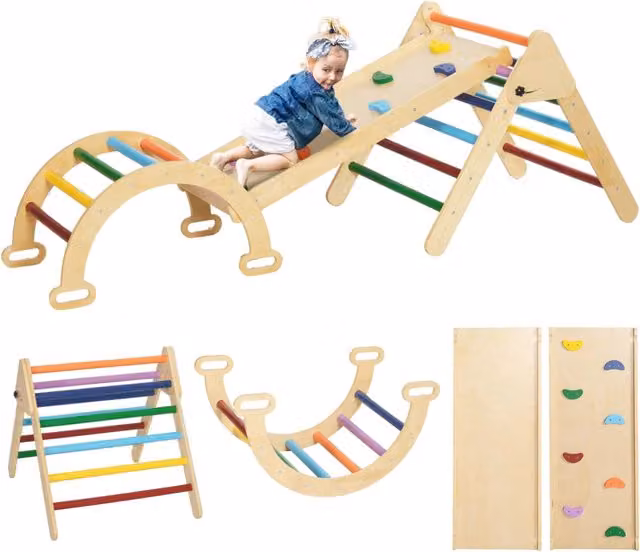 Scala da Arrampicata Triangolare 5 in 1 Minimal in Legno Multicolore H 178 x L 64,5 x P 63 cm