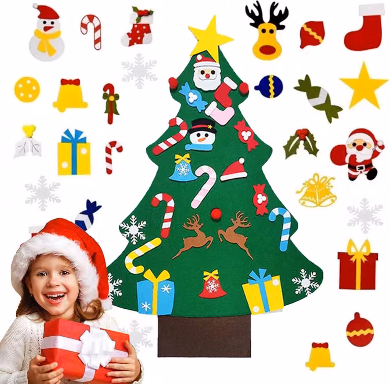 Albero di Natale con ornamenti in feltro rimovibili Decorazione natalizia fai da te