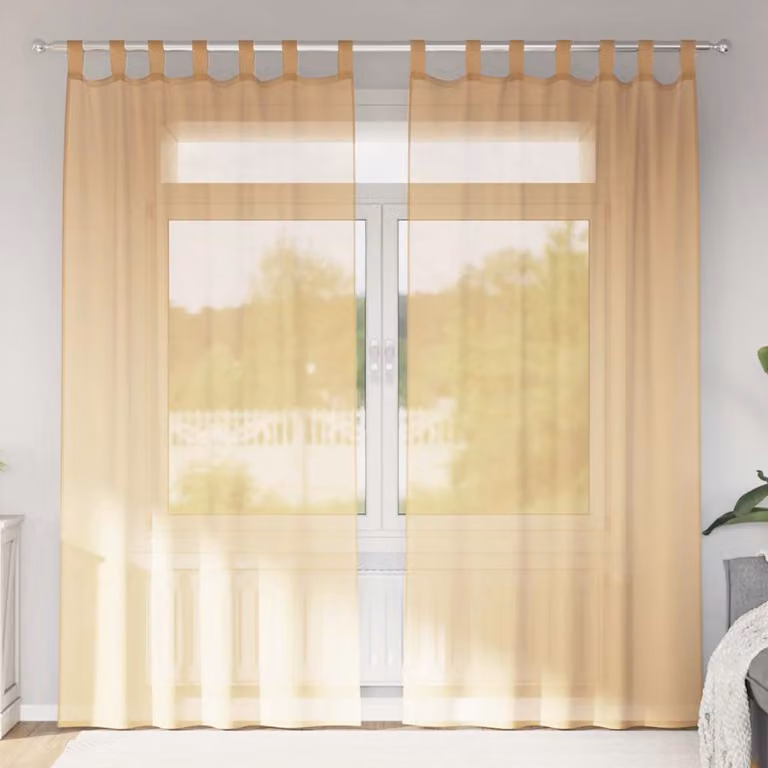 Set di 2 tende in voile semi-trasparenti vidaXL con passanti, colore sabbia, L: 140 cm x H: 245 cm