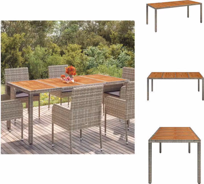 vidaXL Tavolo da giardino con piano in legno grigio 190x90x75 cm in poly rattan - Tavoli da giardino