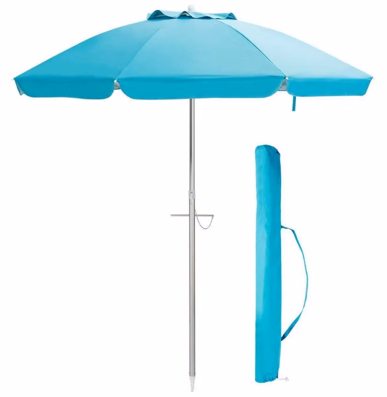 Ombrellone da giardino, diametro 198 cm, inclinabile, in poliestere, colore blu, protezione UV 50+, con custodia per il trasporto