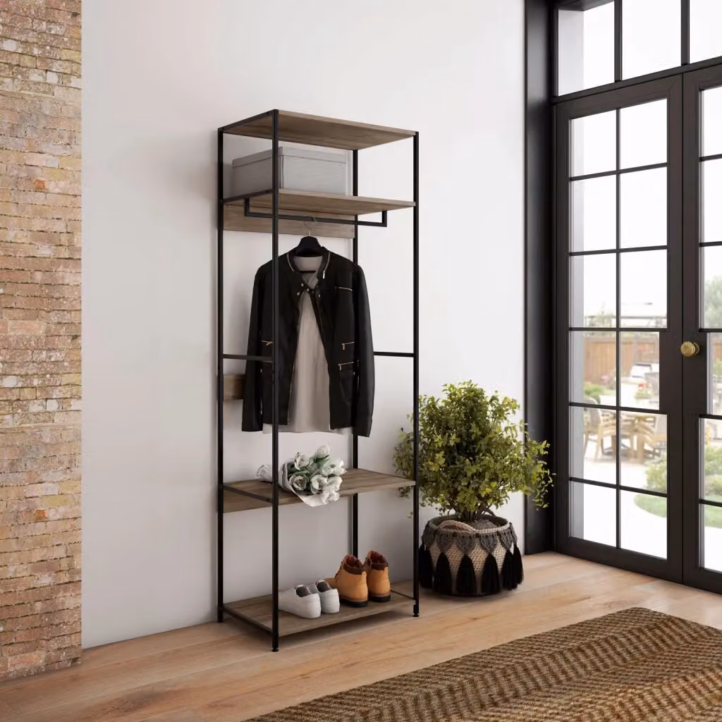 Appendiabiti industrial Hispanohogar in noce e grafite H: 174,5 cm, L: 60 cm, P: 40 cm – 2