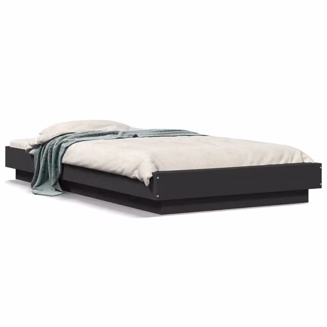 Letto singolo | Letto per adulti | Giroletto con Luci LED Nero 100x200 cm in Legno Massello