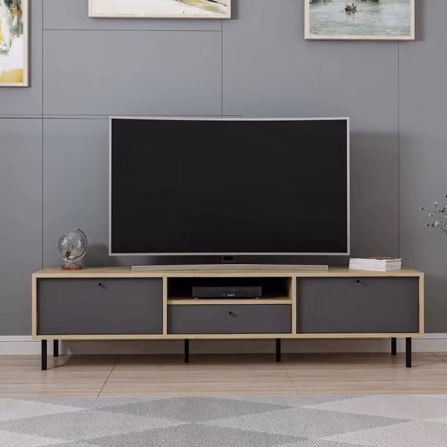 Porta TV Lida Veriaffari antracite e rovere L: 180 cm, P: 40 cm, H: 45 cm con 3 ante e vano a giorno