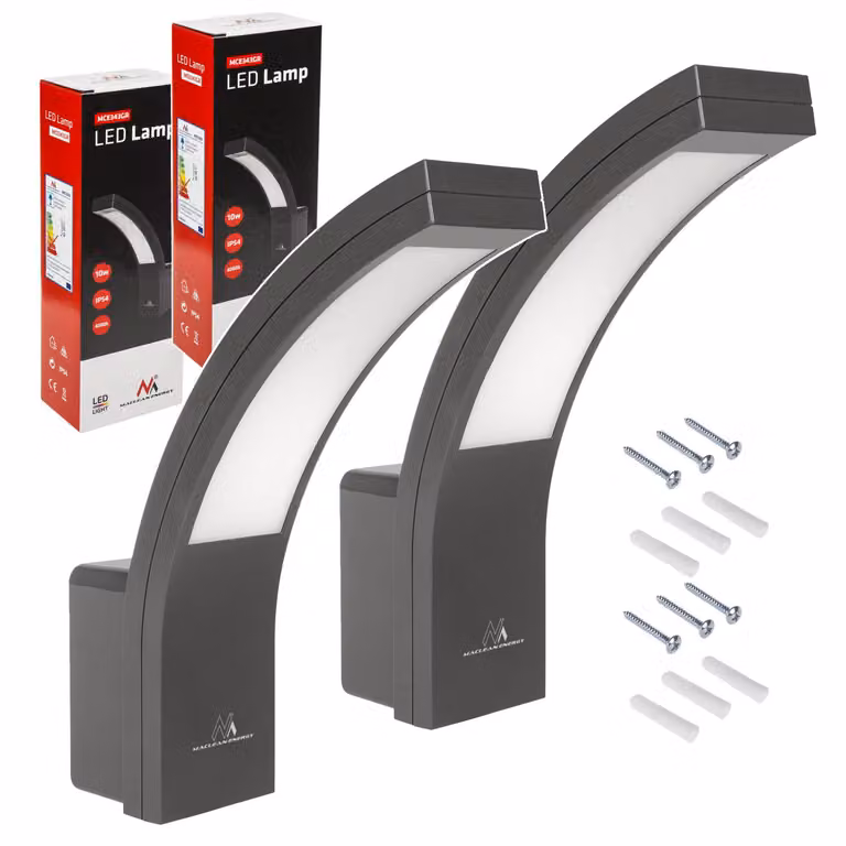 2 lampade da facciata a LED Maclean da 800 lm e 10 W; colore della luce: bianco diurno (4000 K); colore: grigio; codice: MCE343 GR