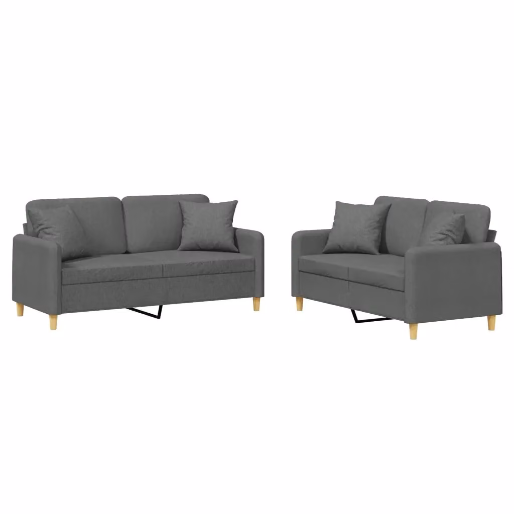 vidaXL Set di 2 Divani Moderni in Tessuto Grigio con Cuscini – 2