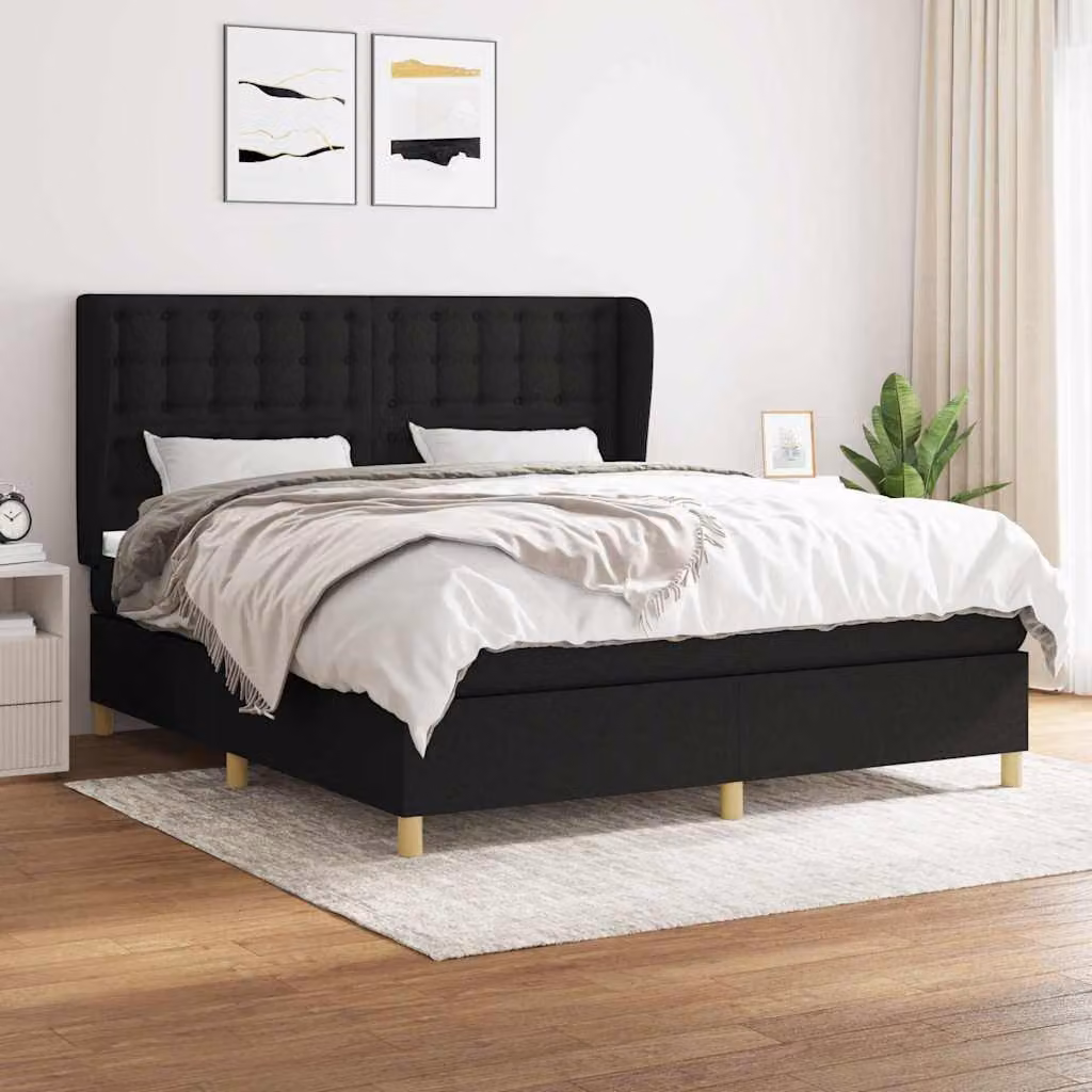 vidaXL Giroletto a Molle con Materasso Ibrido in Tessuto Nero L/P/H: 160 x 200 cm – 1