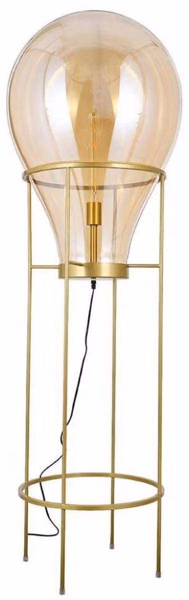 Casa Padrino lampada da terra ambra / oro Ø 50 x H. 158 cm - Lampada da terra rotonda in metallo con paralume in vetro - Lampade da terra - Luci - Interni