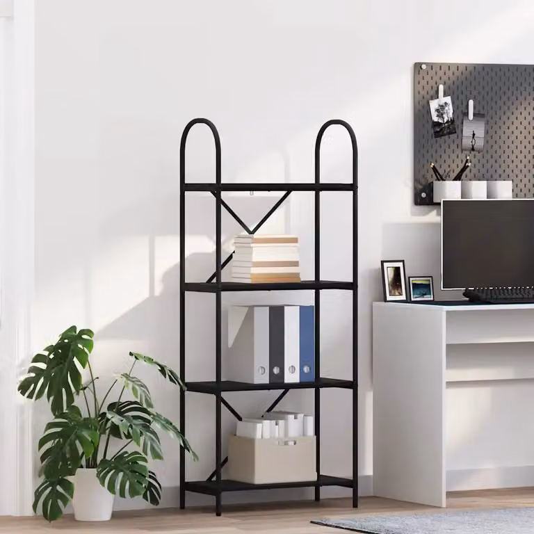 Libreria moderna vidaXL a 4 livelli in metallo e MDF nero L 60 cm x P 30 cm x H 146 cm