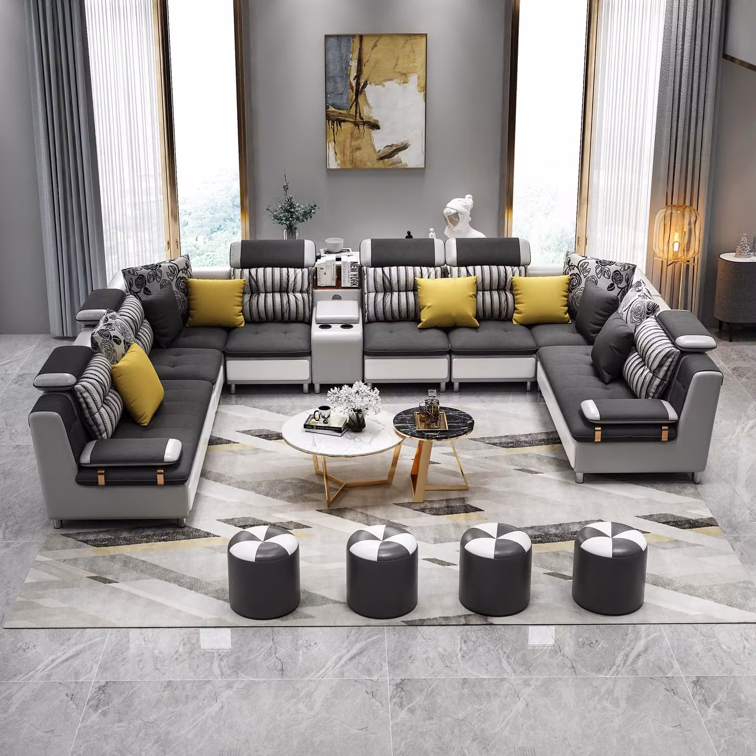 Ledersofa Ecksofa U-Form Modernes Sofa Ledersofa Ecksofa Polster Wohnlandschaft