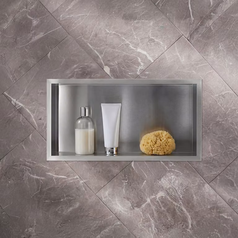 Nicchia Doccia a Muro per Bagno - 640mm x 340mm - Rettangolare con Mensola Portaoggetti - Acciaio Inossidabile