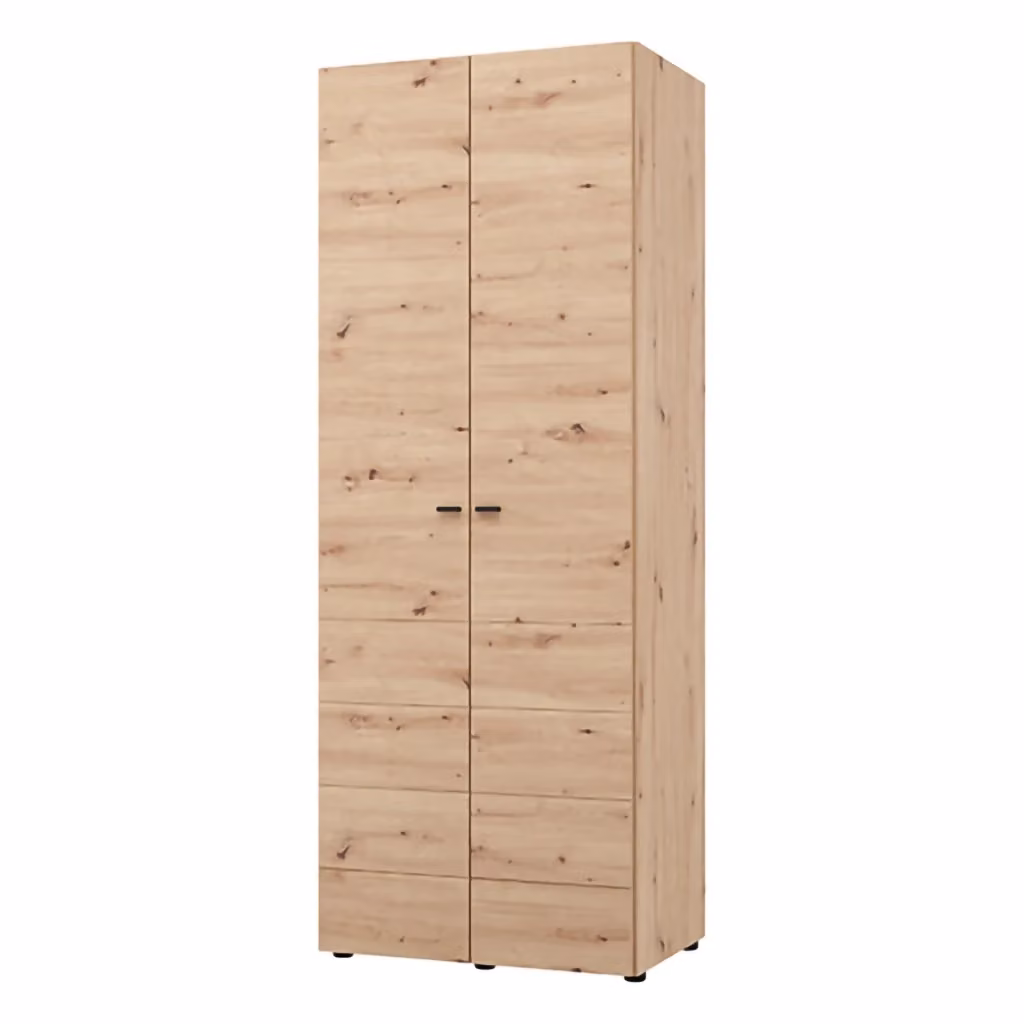 Armadio da camera da letto DMORA con 2 ante, appendiabiti e ripiani interni, Marrone Rovere, L: 79 cm, H: 208 cm – 2
