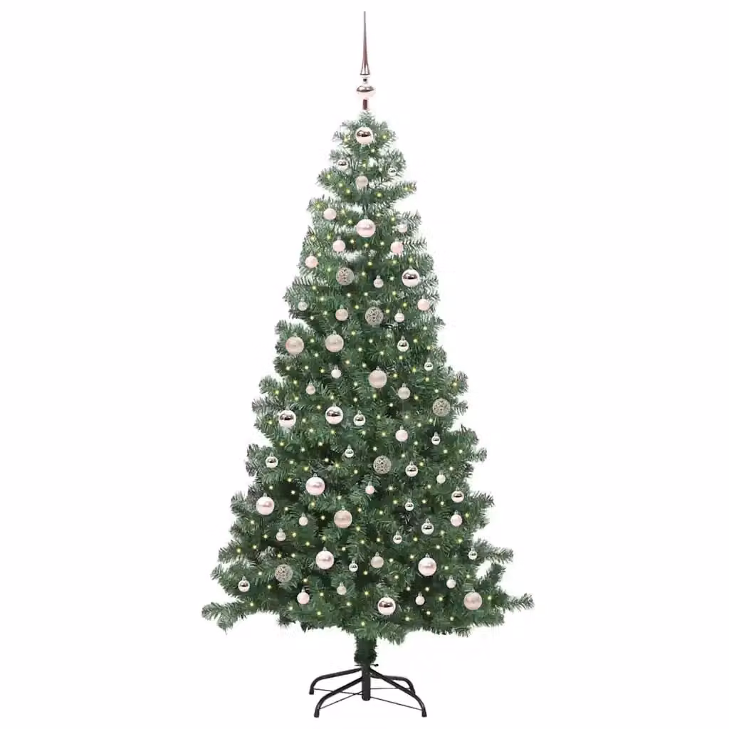 Albero di Natale verde in PVC con 300 LED luce bianca calda e supporto vidaXL, Altezza: 240 cm – 2