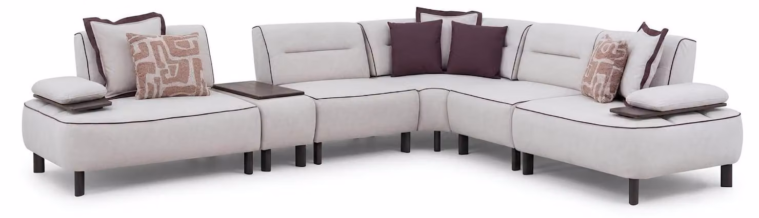 Divano angolare moderno, bianco, dal design organico, modulare, semplice, confortevole, robusto e accogliente