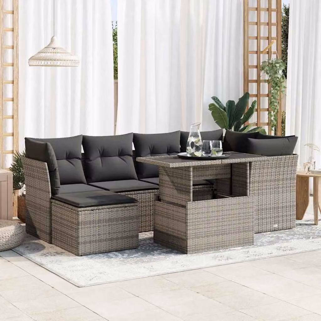 Maison Exclusive - Set da giardino 7 pezzi con cuscini in polyrattan grigio