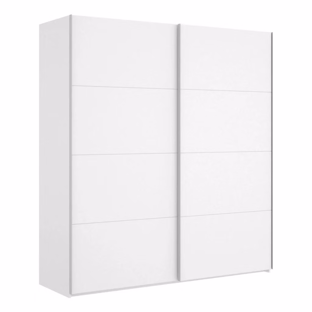 Armadio Alias DMORA con 2 ante scorrevoli per camera da letto, Bianco lucido, L: 180 cm, P: 65 cm, H: 204 cm – 2