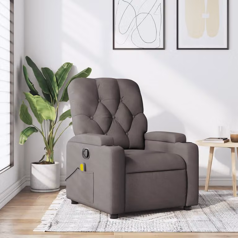 vidaXL Poltrona Reclinabile Relax in Tessuto Beige e Grigio con Braccioli