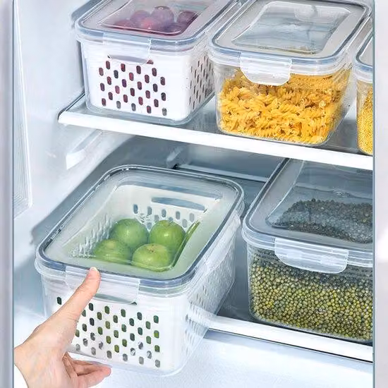 Contenitori organizzativi trasparenti per frigorifero, ideali per organizzare gli scaffali del frigorifero in cucina o in bagno, confezione da 3 pezzi
