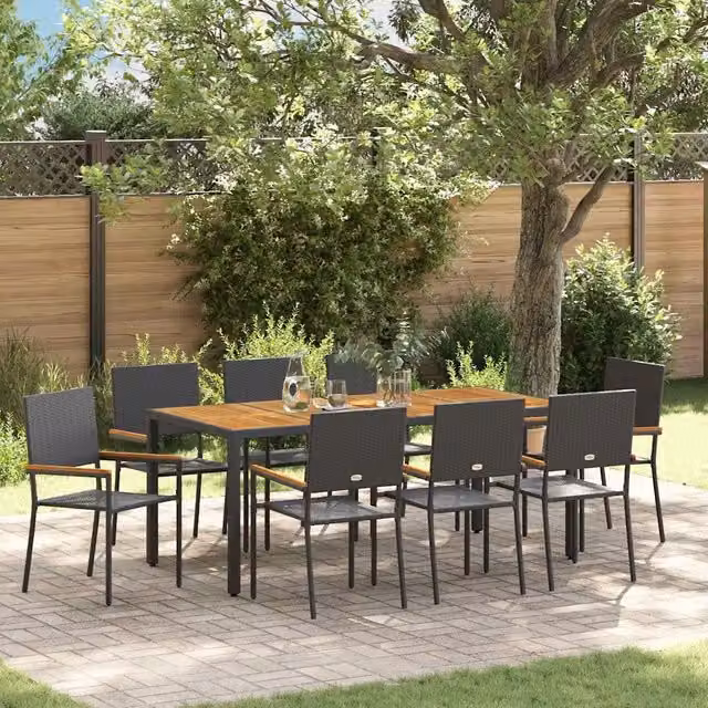 Set da Pranzo per Giardino 9 pz Nero polyrattan 3365412